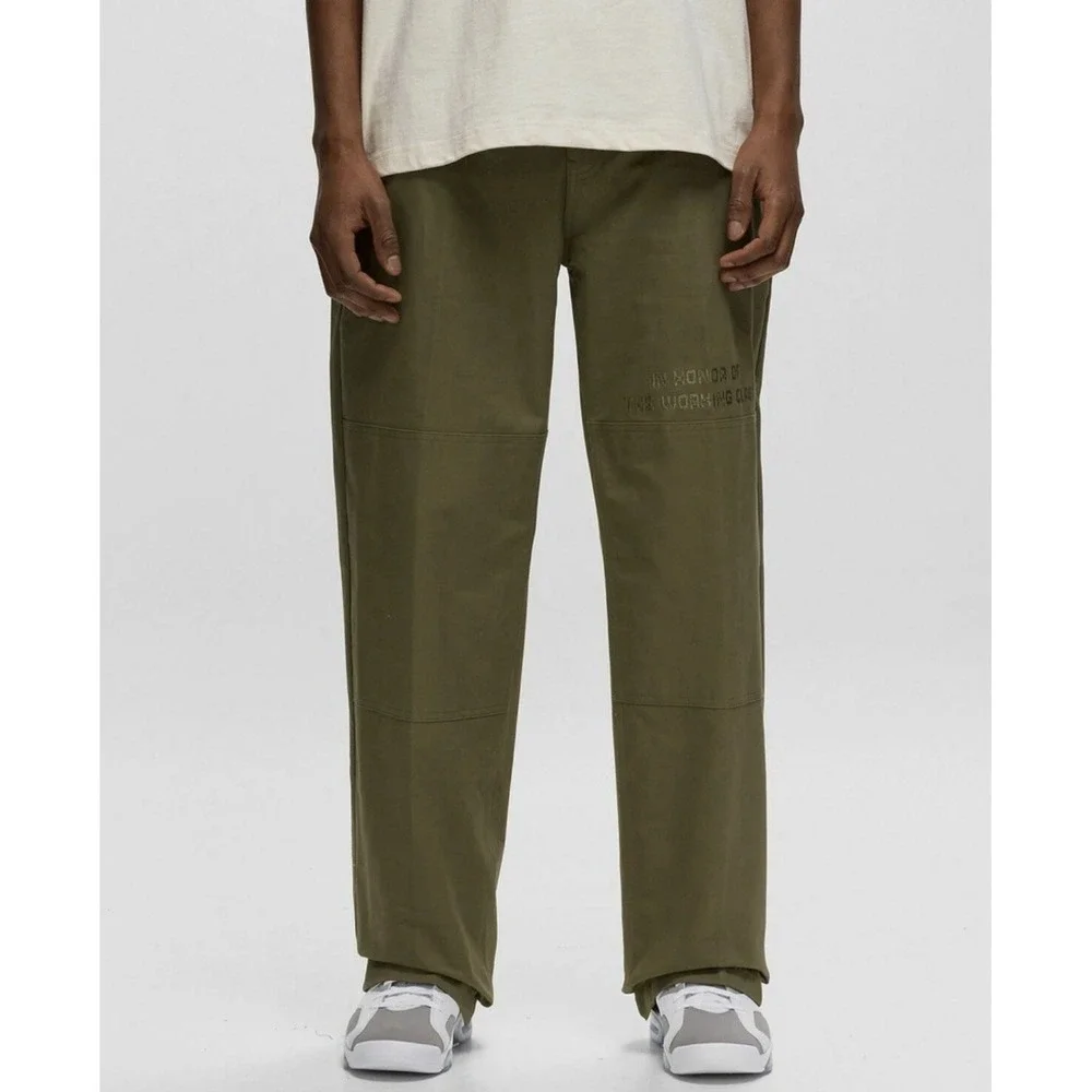 Honor The Gift Men's Workwear Pants Size 32 Olive Green Wide Leg Embroidered NWT